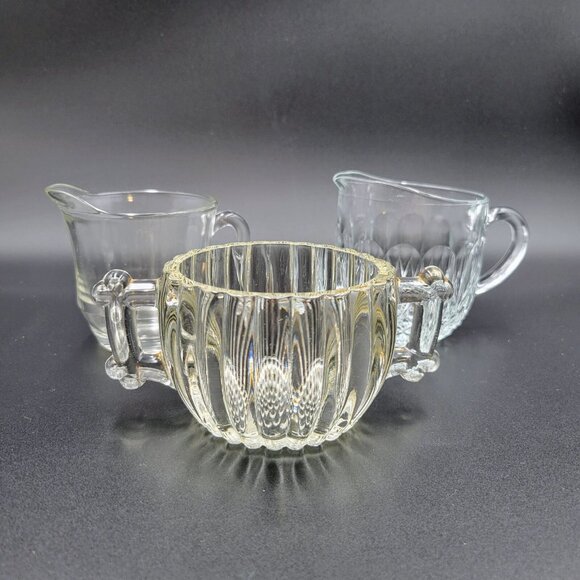 Vintage Creamers Syrup Pitchers Condiment And Sugar Bowl Servers Clear Glass - Picture 2 of 16